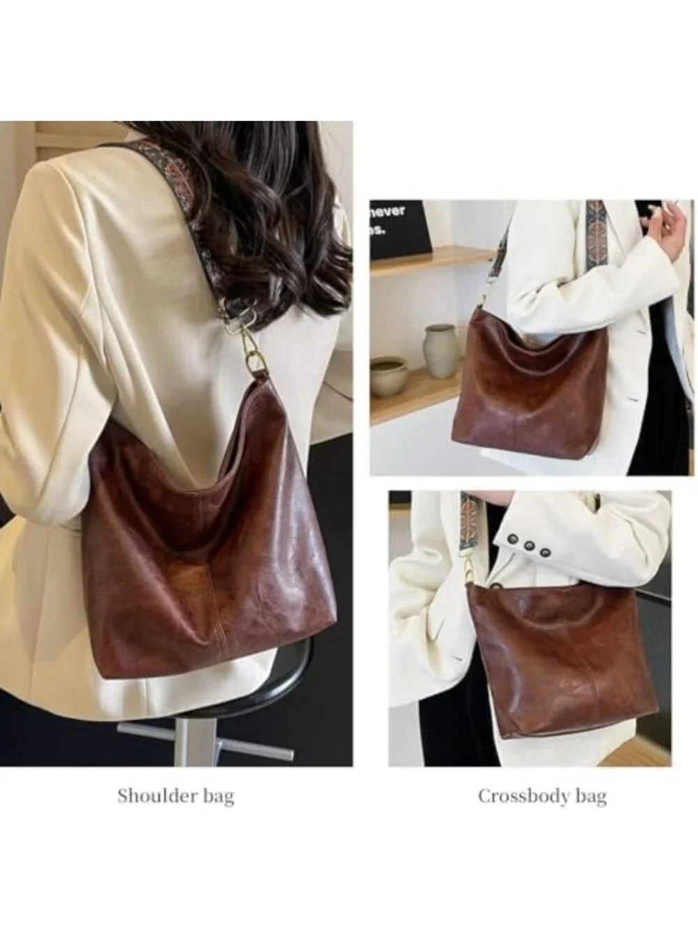 Stylish Vegan Leather Hobo Bag for Women - Crossbody, Boho Tote, Guitar Strap